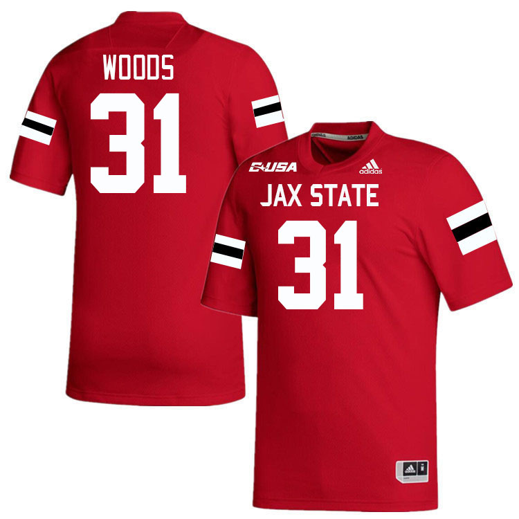 #31 Marc Woods Jacksonville State Gamecocks College Football Jerseys Stitched-Red